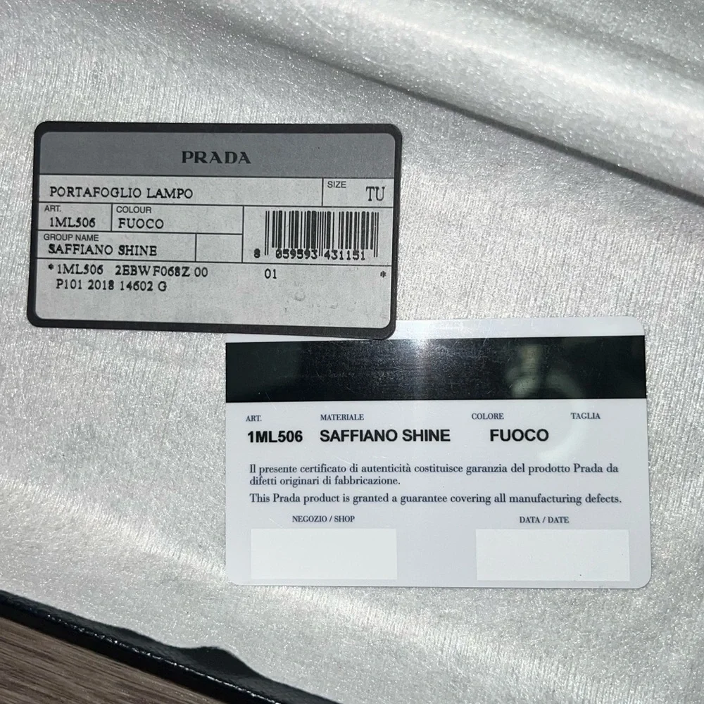 Auth PRADA Bundle Long Wallet Saffiano Shine Fuoco Red Leather, Box & Card - Picture 3 of 12